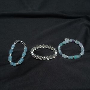 Elegant Silver and Blue Beaded Bracelet Set